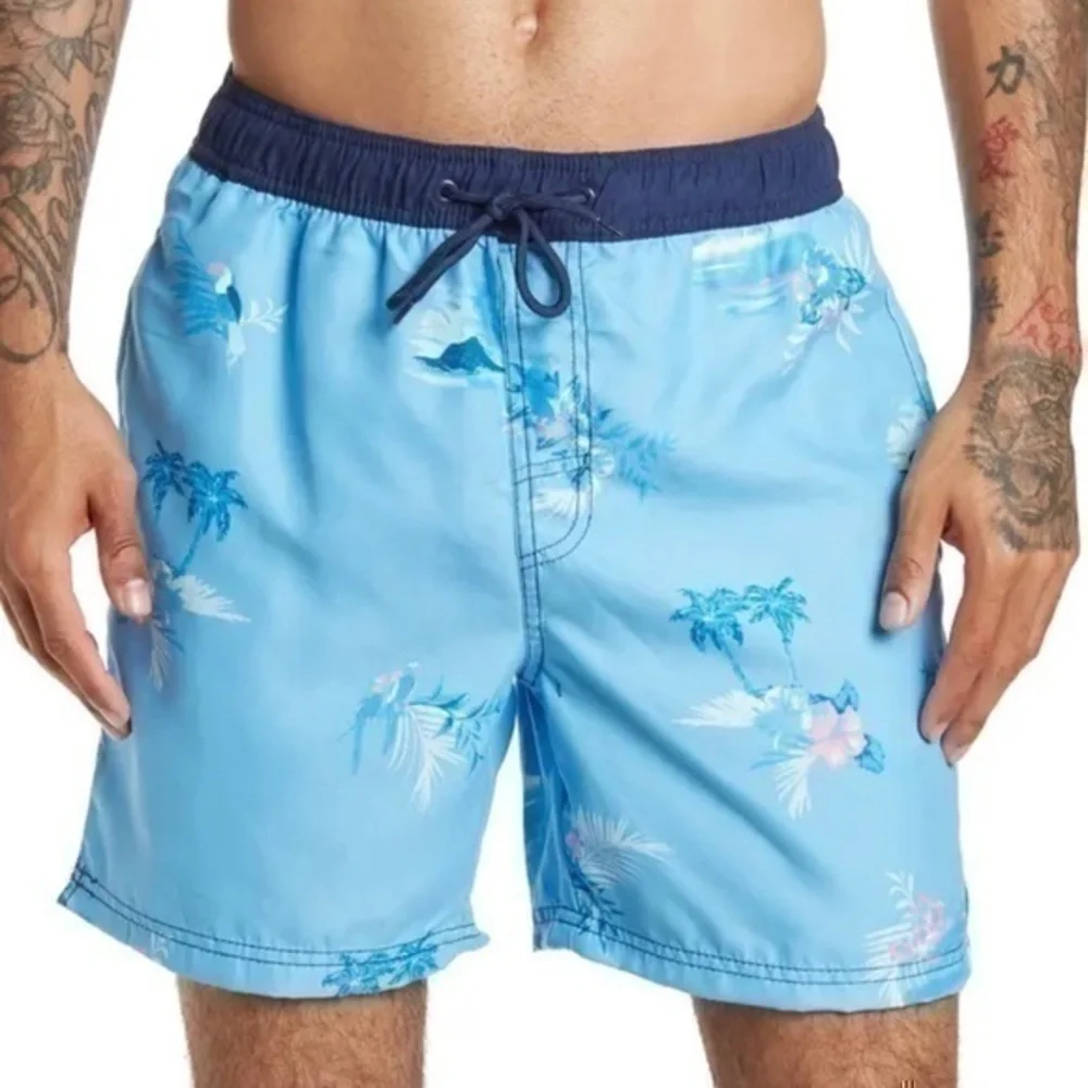 Burnside Blue Tropical Print Swim Trunks . Size XL - NWT